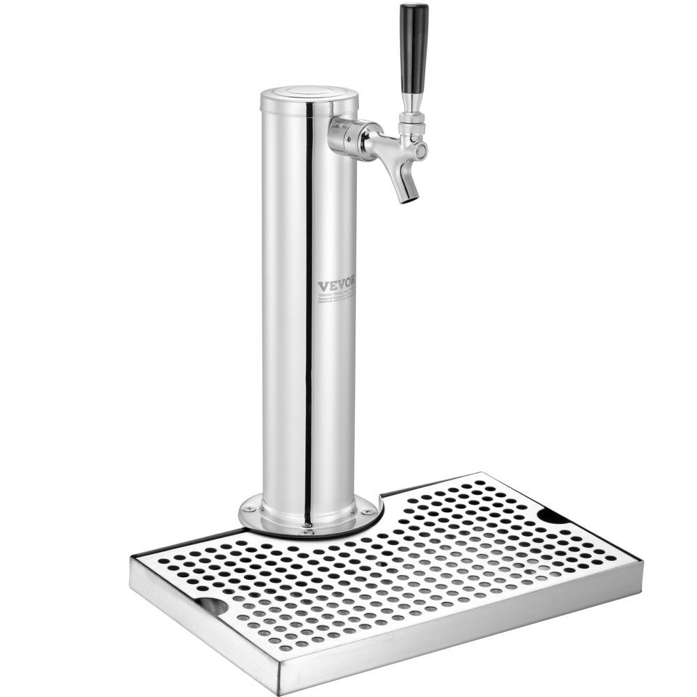 Beer Tower Kit, Single Tap Beer Conversion Kit, Stainless Steel Beer Tower Dispenser with Dual Gauge W21.8 Regulator and S System Keg Coupler, Beer Drip Tray for Home Party