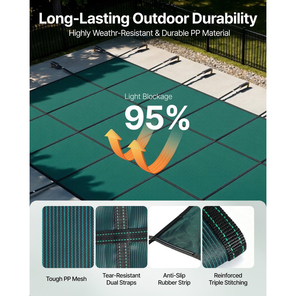 Pool Tarpaulin Suitable for Rectangular Inground Pools (4.3m x 7.9m) Winter Tarpaulin with Drainage Holes Opaque Mesh Cover for Swimming Pools Safety Cover Green