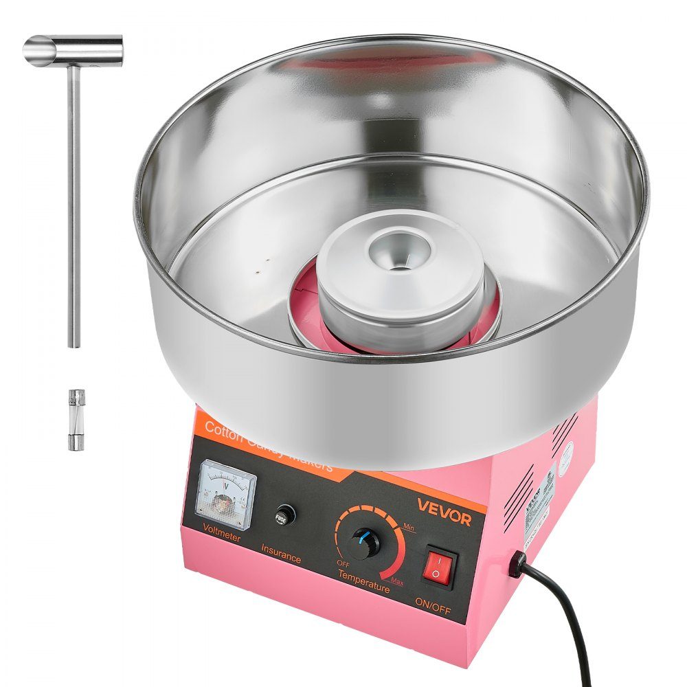 Machine à barbe à papa, machine à barbe à papa électrique 1000 W avec bol en acier inoxydable de 38 cm et cuillère à bonbons, fait de la barbe à papa pour les anniversaires à la maison, les réunions de famille, 3500 tr/min, rose – Réf. HT-23903