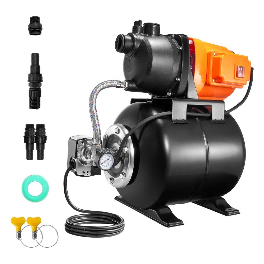 750 W Gartenpumpe, 3700 l/h automatische Bewässerungspumpe mit 50 m Förderhöhe, Kreiselpumpe mit 20/40 PSI Druckschalter, Flachbrunnenpumpe, thermoplastischer Pumpenkopf für Hausgarten und Rasen