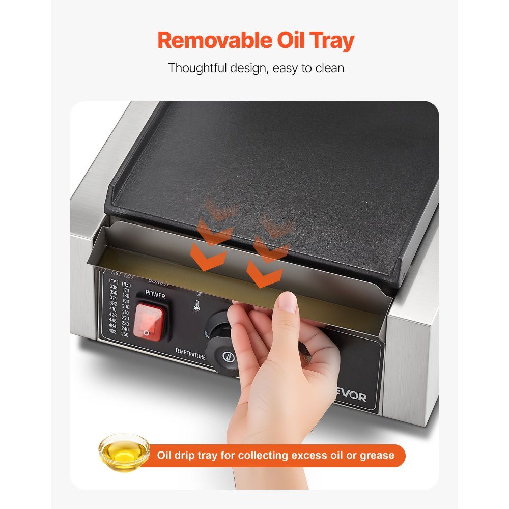 Komercyjny grill kontaktowy 1800 W Grill elektryczny Opiekacz do kanapek Prasa Panini ze stali nierdzewnej z uchwytem i regulacją temperatury, płaska emaliowana płyta 22 x 23 cm (pojedyncza) do steku z bekonem i hamburgerem