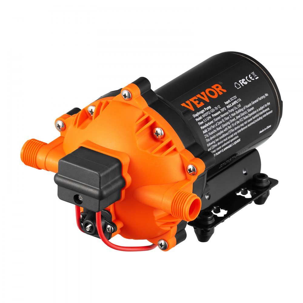 Water Diaphragm Pump, 12V DC, 5.5 GPM Flow, 70 PSI Rated Pressure (40-100 PSI Adjustable), 1/2" MNPT Self-Priming Spray Pump with Pressure Switch for RV, RV, Marine, Boat, Lawn, FCC Certified