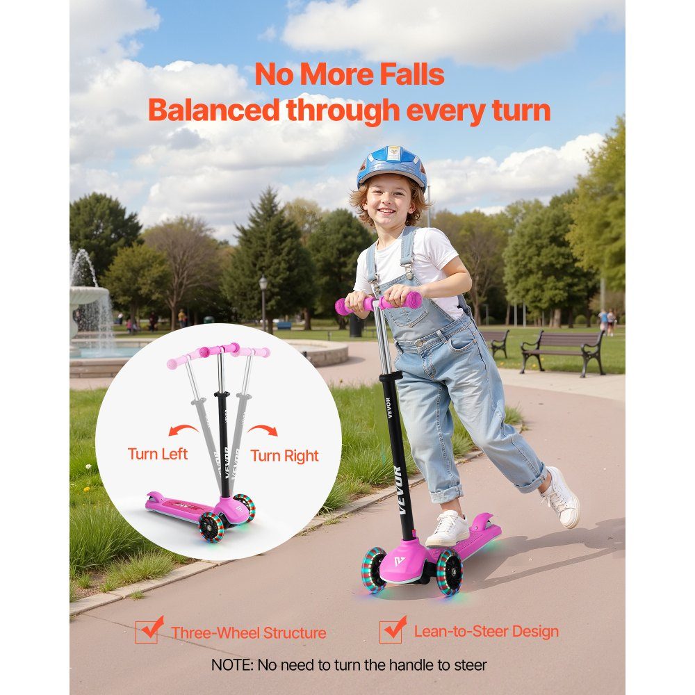 Scooter (3 Räder) ab 3 Jahren, Cityscooter Kinderroller mit leuchtenden Rädern & höhenverstellbarem Lenker & rutschfestem Deck & leichtem Aluminiumrahmen, Tretroller bis 75 kg, Pink