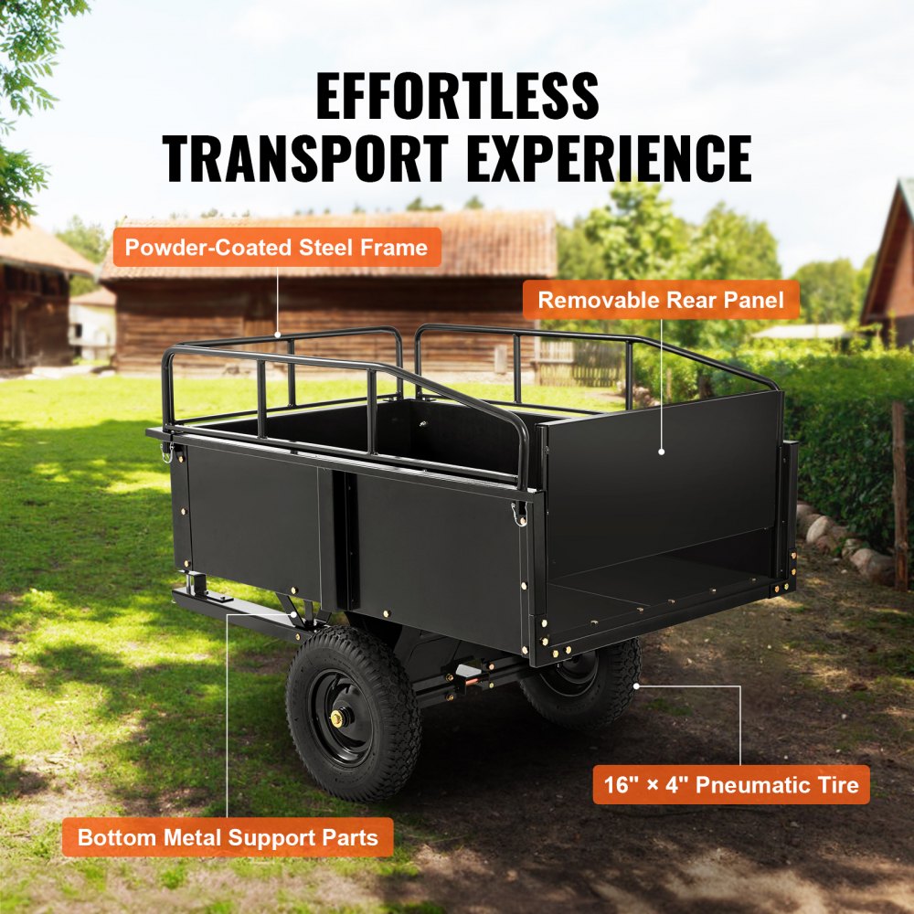 340kg Heavy Duty Lawn Tractor Dump Trailer, Tilt Bed Trailer Hitch, Folding Side Panel Trailer, Black ATV UTV Dump Trailer 340kg Heavy Duty Lawn Tractor Dump Trailer, Tilt Bed Trailer Hitch, Folding Side Panel Trailer, Black ATV UTV Dump Trailer