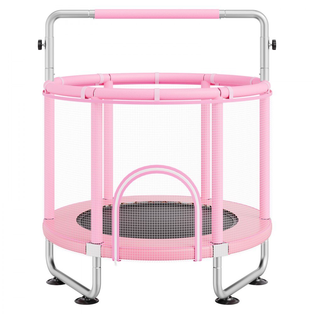 Kindertrampolin, Mini-Freizeittrampolin 147 cm, für Kleinkinder, verstellbar, mit Sicherheitsnetz & Basketballkorb, Geburtstagsgeschenk, Weihnachtsspielzeug für Kinder ab 3 Jahren, Rosa