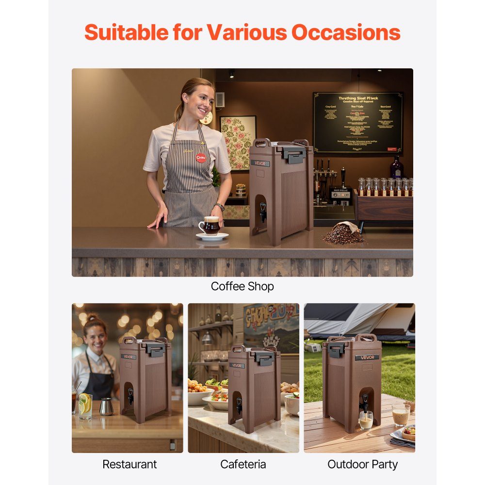 Distributeur de boissons isotherme 19 L, distributeur de boissons chaudes et froides avec robinet et poignée, distributeur de boissons thermiques de qualité alimentaire, refroidisseur pour thé, café, eau dans les cafés et restaurants, marron