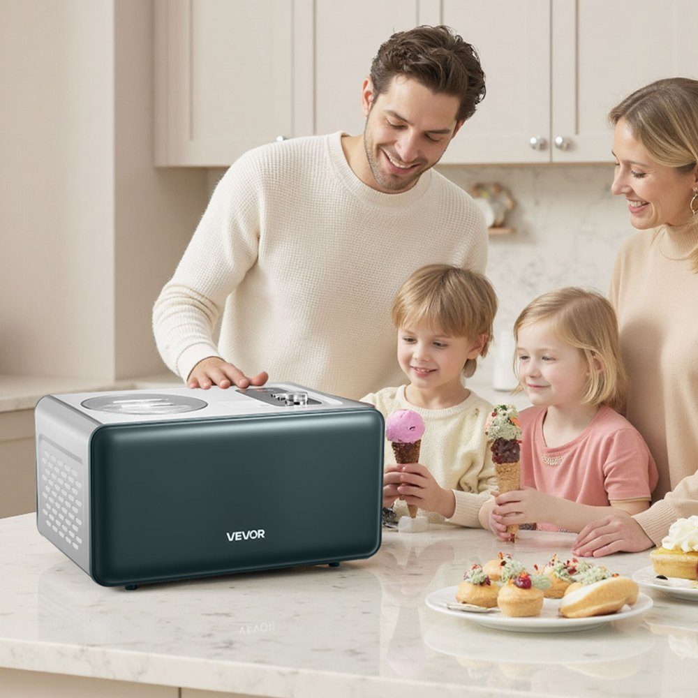Automatic ice cream maker 1.5L with integrated compressor (150W), no prefreezing, ice cream maker with 3 modes, electric ice cream maker, sorbet maker