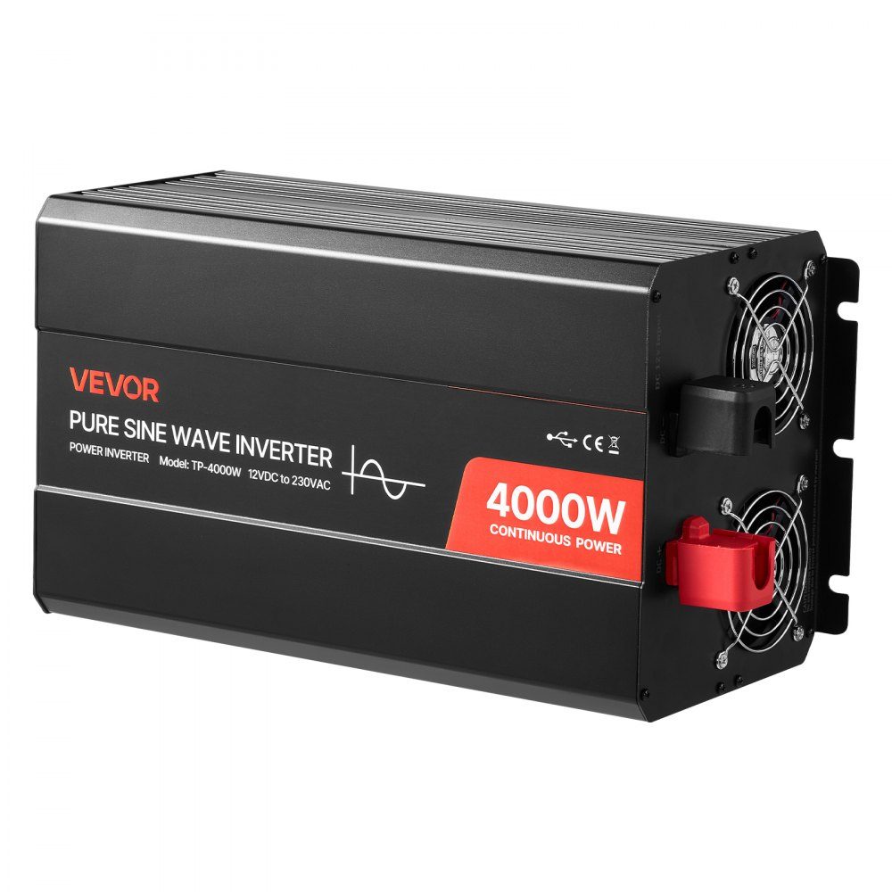 4000 W stroomomvormer 12 V DC naar 230 V AC zuivere sinusomvormer met LCD-scherm, afstandsbediening, 2 USB-poorten, 2 AC-aansluitingen, Type C-poort voor campers, vrachtwagens buiten – Artikelnr. HT-22433