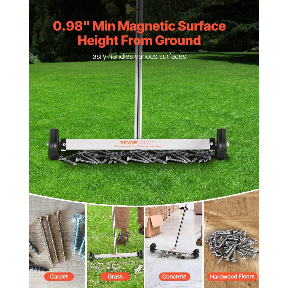 Magnetic sweeper Magnetic sweeper with wheels 43 cm, 4.5 kg load capacity, magnetic broom with adjustable handle, for picking up nails and screws, cleaning for garages, roof projects