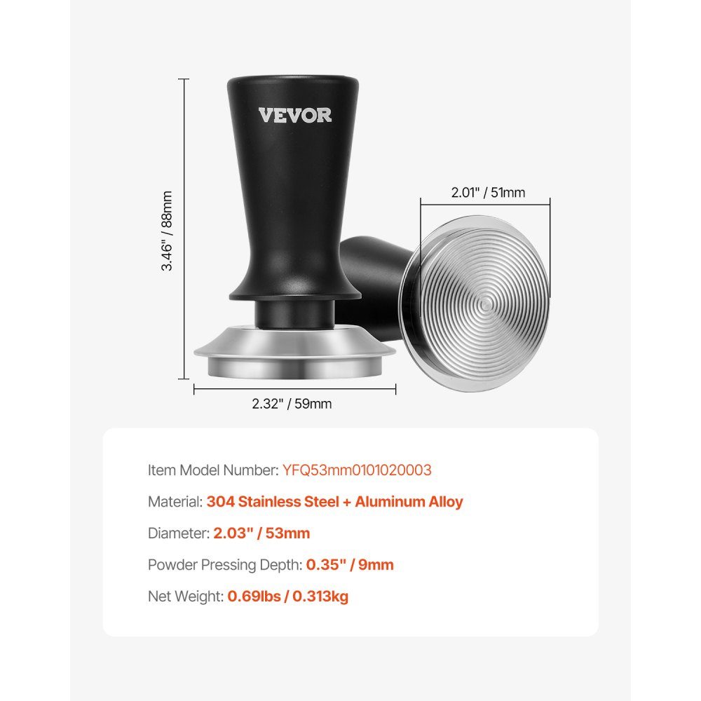 Espresso Tamper 51mm Spring Loaded Coffee Tamper 30 Pound Tamper Tool Coffee Tool for Coffee Machine Coffee Accessories Stainless Steel Tamper Coffee Tamper with Non-Slip Handle Black