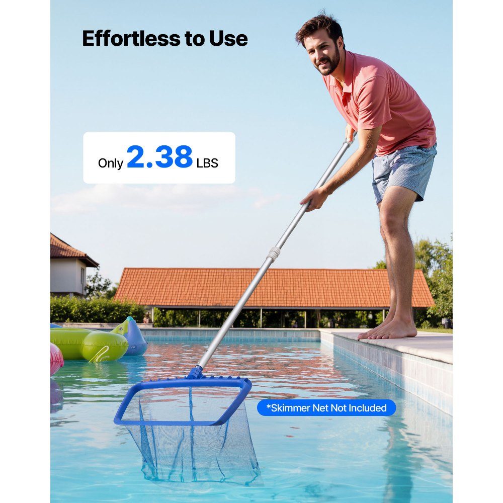 Pool Pole Swimming Pool Pole (1-4.6m), Telescopic Cleaning Poles for Swimming Pools, Professional Adjustable Telescopic Pole with 2 Extension Poles, Cleaning Rod for Brush, Suction Head