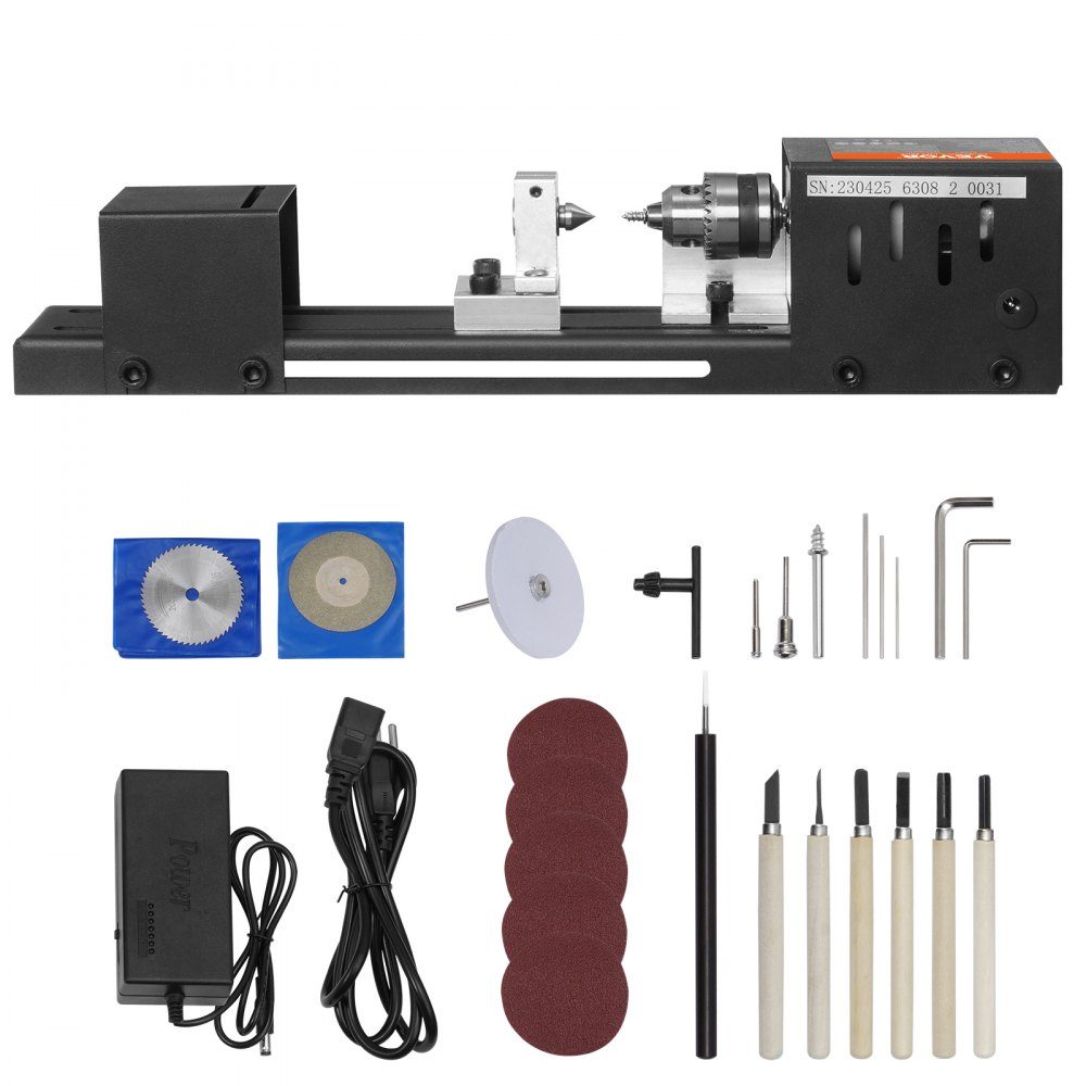 Minidrehmaschine 96W Drehmaschine Max. Drehdurchmesser 70mm Drehmaschine Spindeldrehzahl 4250-8500 U/min Kopierdrehmaschine mit 7-Gang-Einstelldrehmaschine mit komplettem Zubehör