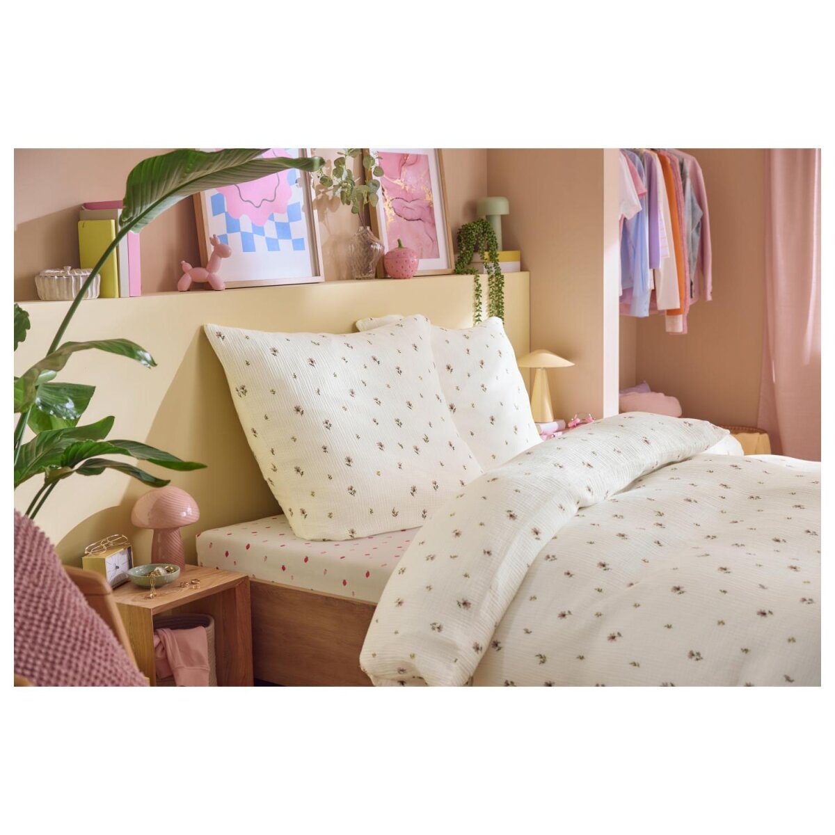 LIVARNO® bed linen, made of muslin, 135 x 200 cm, flowers/white