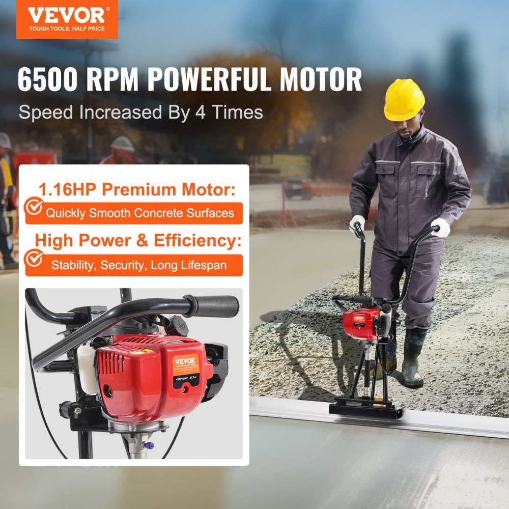 with 2445-mm-Aluminiumplatten-Stangensatz aerated concrete screed machine with straight edges, 4-stroke vibration motor for cement processing with height-adjustable handles, high-efficiency concrete tools with 6500 rpm