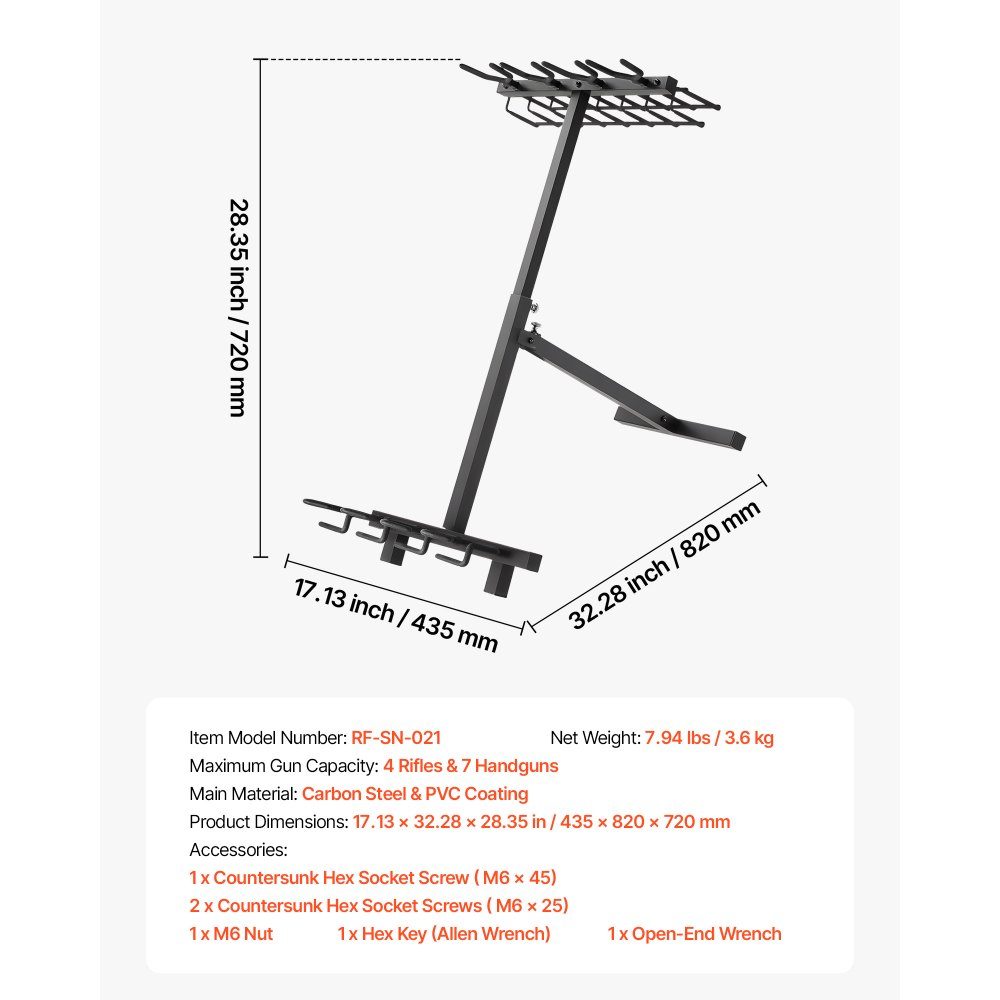 Folding Rifle Stand for 4 Rifles (Shotguns) and 7 Pistols, Freestanding Gun Holder for Gun Storage Made of Carbon Steel, Display Stand for Shooting Ranges, Hunting Ranges