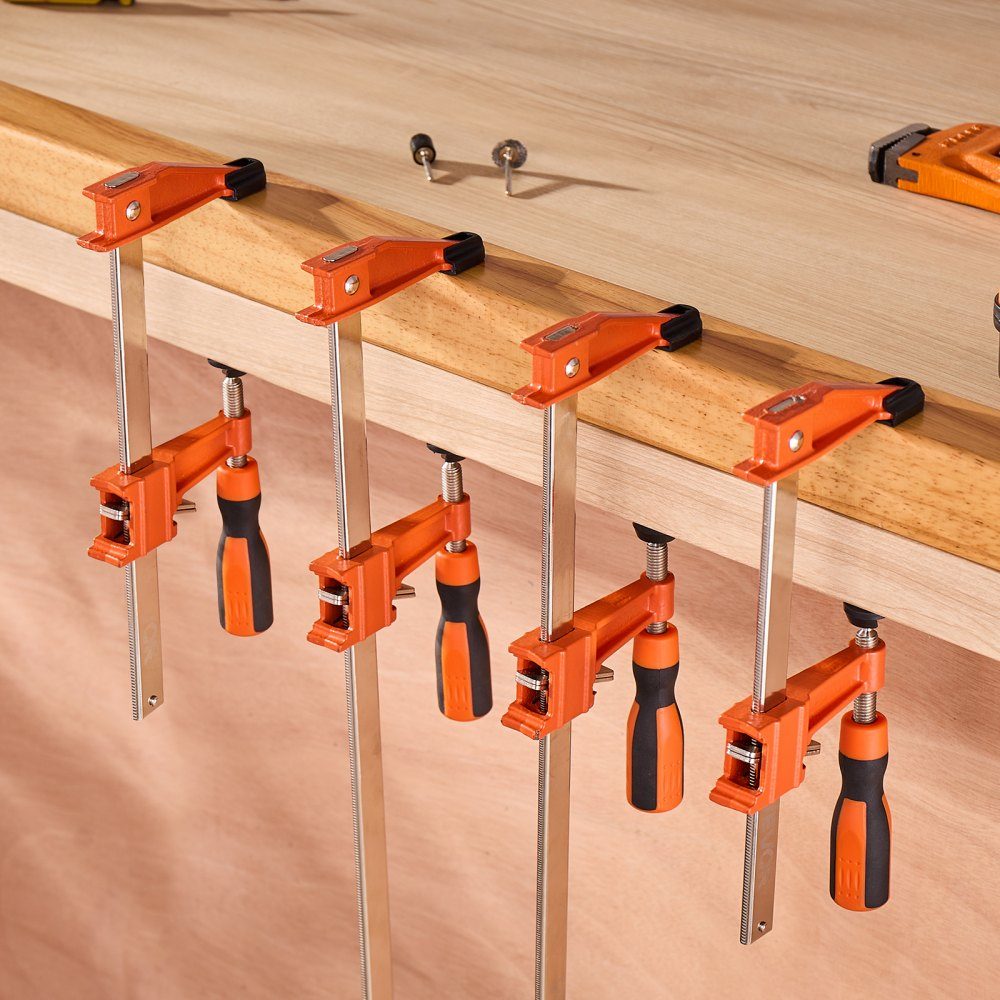 Woodworking Bar Clamps, 4 Pack (6"/12") Opening Locking F Clamp with 500 Pound Load Limit, 2.5" Depth, Cast Iron and Carbon Steel, Metalworking