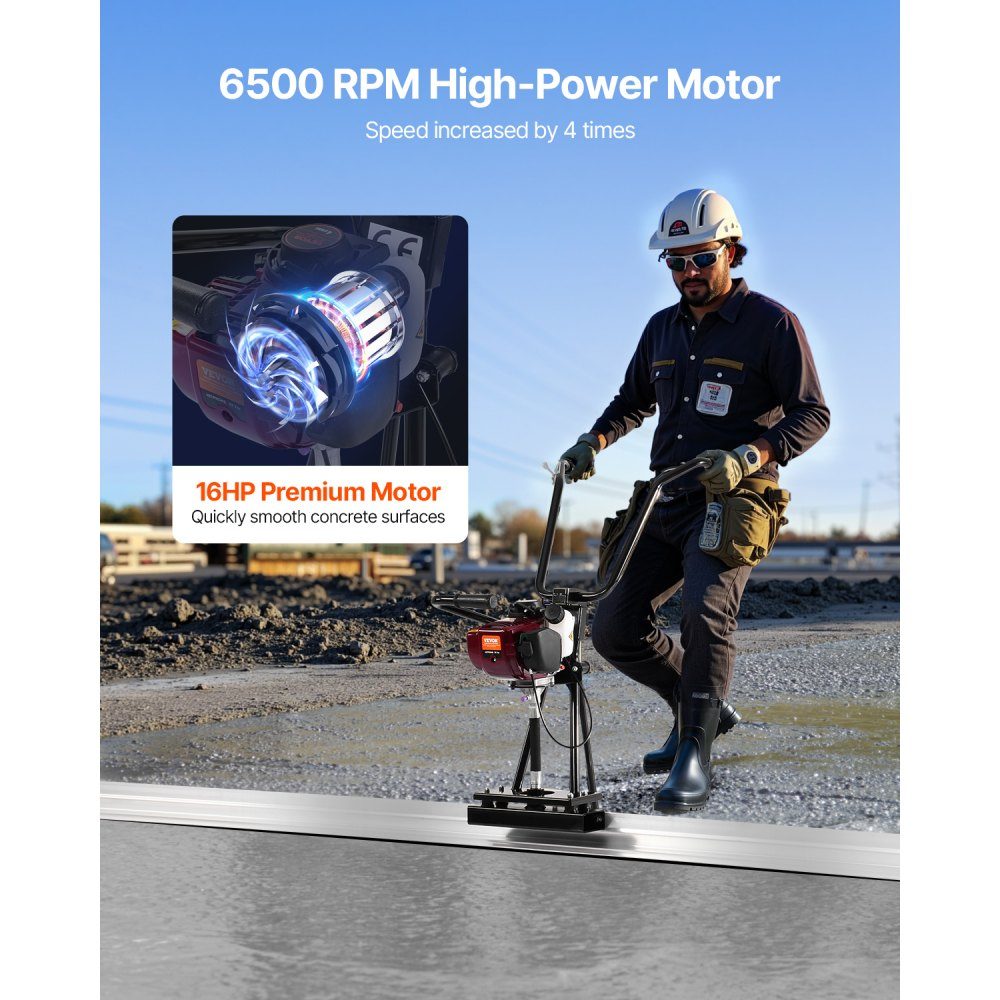 Aluminum Electric Concrete Spreader 1.2m Tool for Leveling and Finishing Concrete Screeds 4-Stroke Vibration Motor Height Adjustable Handles High Efficiency 6500rpm