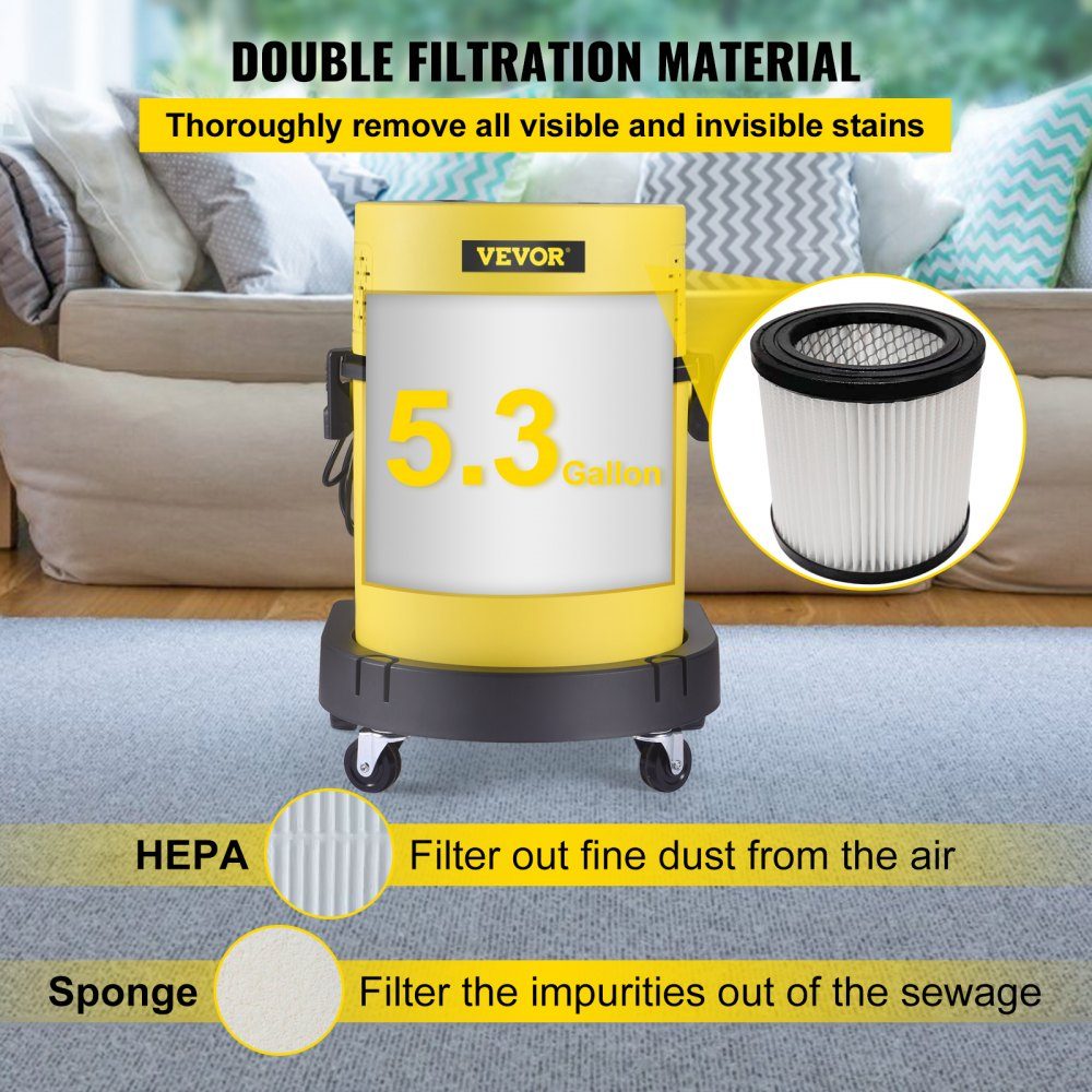 4-in-1 1200W stofzuiger Nat/droog stofzuiger Tapijtreiniger Natstofzuiger 20L capaciteit Bekledingsreiniger HEPA- en sponsfilter Industriële stofzuiger