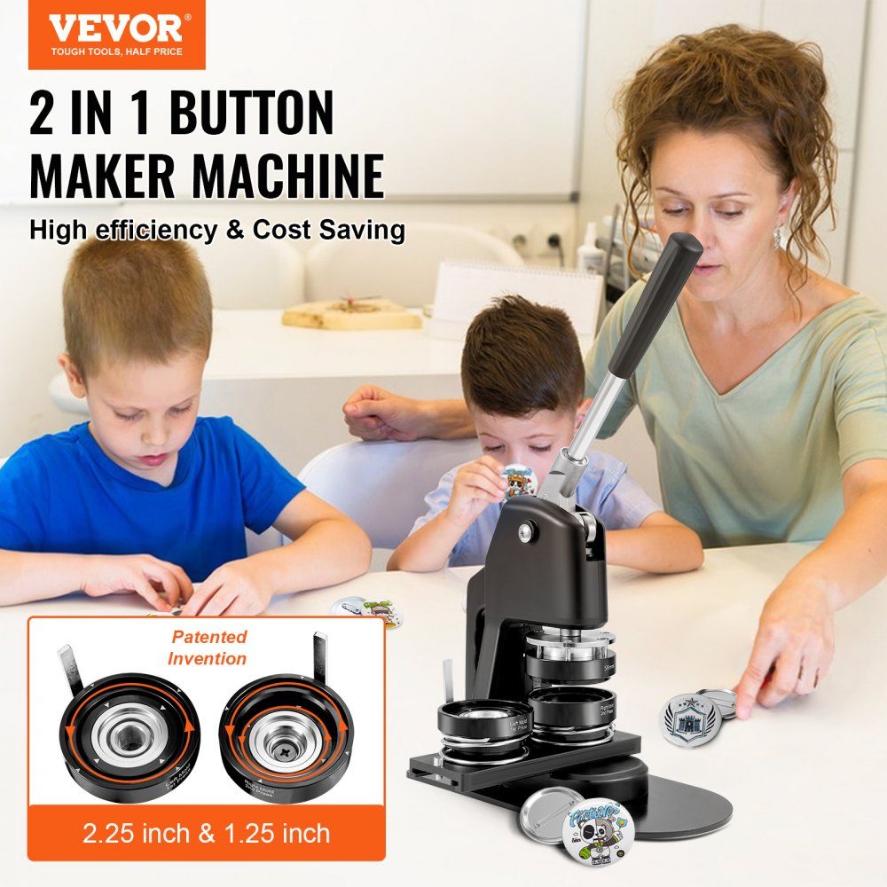 Button machine button machine 200 pieces 58 mm & 300 pieces 32 mm, button punch press including Mr. Panda magic book & Allen key, aluminum alloy button maker for badge press