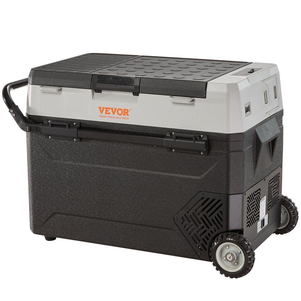 Lodówka kempingowa Lodówka kempingowa 53 l, zwijana elektryczna zamrażarka 12/24 V, 2 w 1, podwójna strefa, sprężarka do lodówki samochodowej do utrzymywania ciepła i chłodzenia, przenośny uchwyt 60 W, łódź, ciężarówka, mobilny, szary