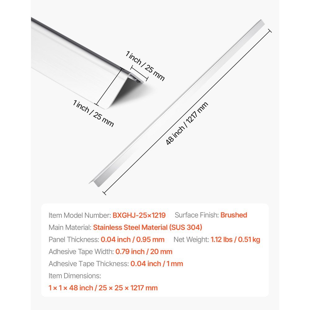 Lot de 10 protections de bord murales 25 x 25 x 1217 mm - Profilé d'angle en acier inoxydable - Protection murale avec ruban adhésif 3M - Angle de 90 degrés - Idéal pour la maison, le bureau et les espaces publics