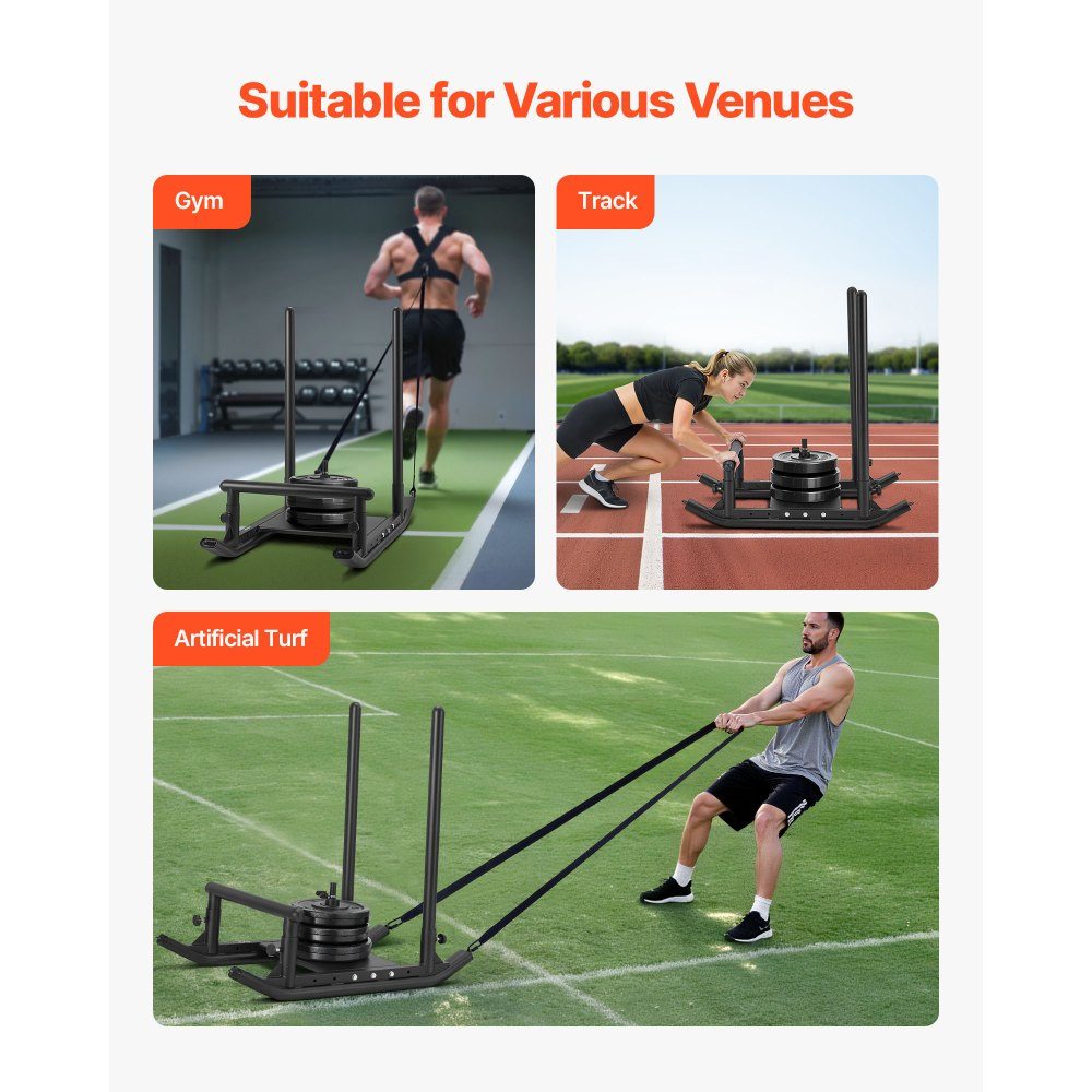 Weight sled power sled strength training sled to improve speed during sports exercises, fitness device with handle, compatible with 25/51 mm weight plates black