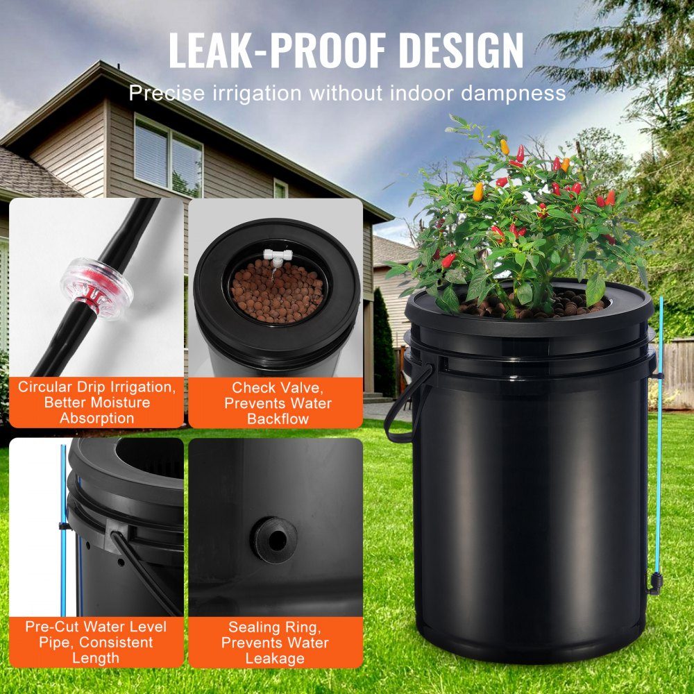 RDWC Hydroponic Growing System, Hydroponic Growing Kit with Drip Top, Circulation Deep Water Culture, 4 Buckles and 1 Reservoir, with Air Pump and Water Level Indicator for Leafy Vegetables