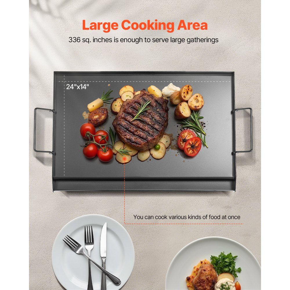 Grill Plate Grill Pan Carbon Steel Universal Rectangular Plate (605x360mm) with Flat Top Gas Grill Grill Plate for BBQ Grill Teppanyaki Portable Family Cookware with Handle