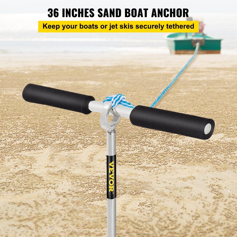 Zandankerboor voor strand en zandbank, 90 cm lang 316 roestvrijstalen schroefanker met afneembare handgreep, bungeelijn en draagtas, voor jetski PWC pontonkajak