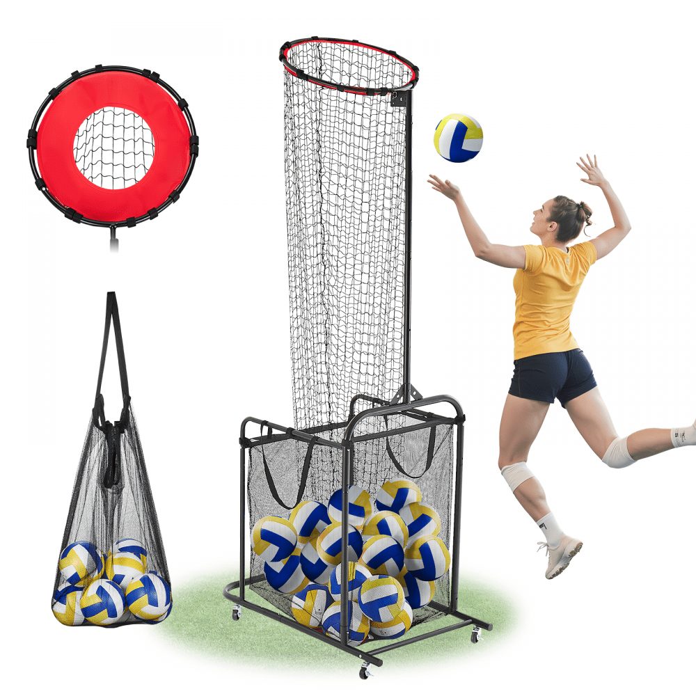 Volleyball-Trainingsnetz, winkel- und höhenverstellbarer Volleyballtrainer, tragbares Übungsnetz mit Trolley & Rädern & Tragetasche, professionelles Serve & Smash-Training
