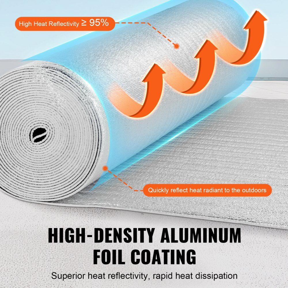 Double Reflective Insulation Roll, Radiant Barrier with Foam Core, 5.5mm, 48" x 50ft, Double Sided Heat Reflective Sign Made of Aluminum Foil and EPE Foam, Thermal Insulation Roll for Windows and RV Roofs
