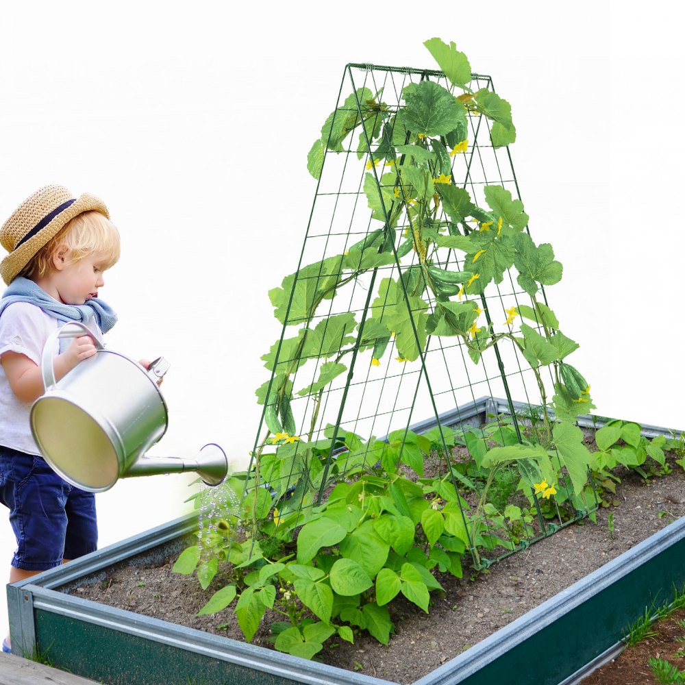 Kletterpflanzen-Spalier, 117 x 84 cm, faltbares Rankgitter-Set mit Pflanzenklammern, Metall-Kletterhilfe für Hochbeete, Unterstützung für das Pflanzenwachstum im Freien für Tomaten, Kürbisse, Gemüse