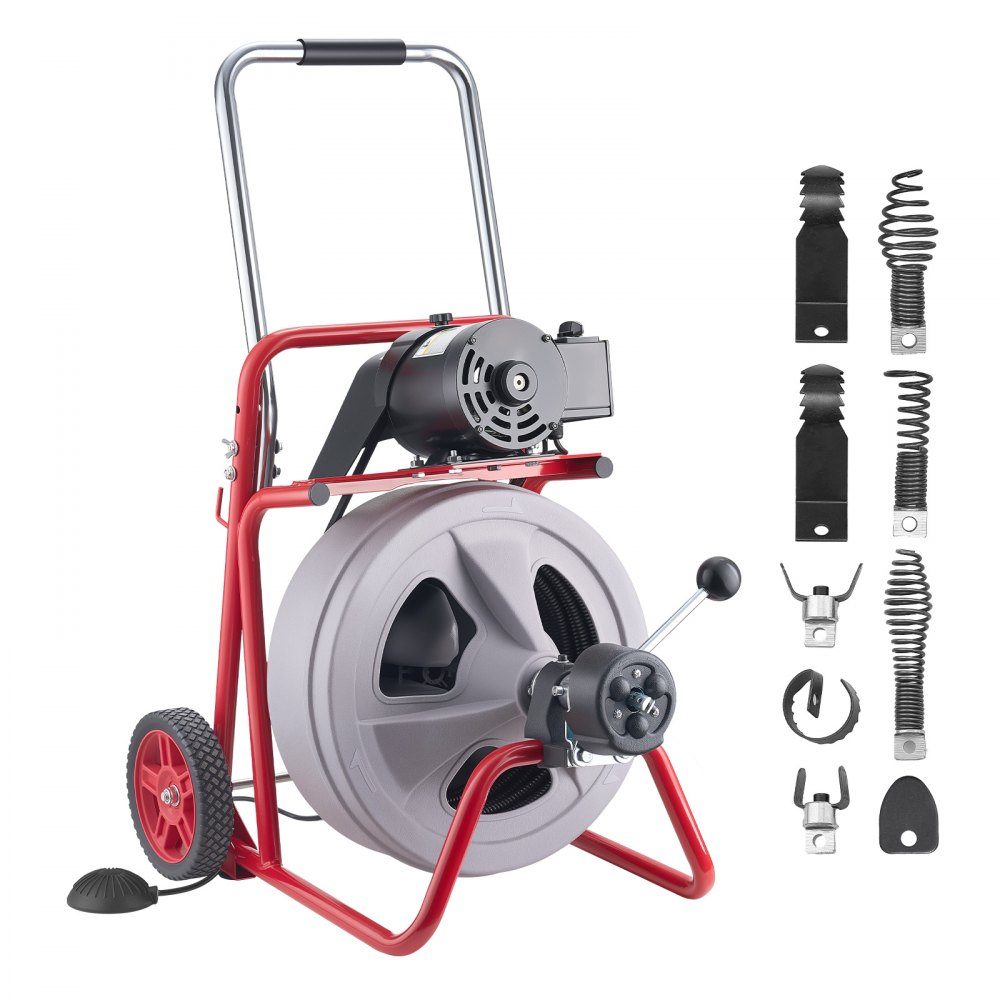 Pijpreinigingsmachine met automatische toevoer, 22m x 13mm pijpreinigingskabel met 7,5 inch rollen, elektrische pijpreiniger voor pijpen van 5-15 cm, pijpreinigingsapparaat voor afvoeren, gootstenen