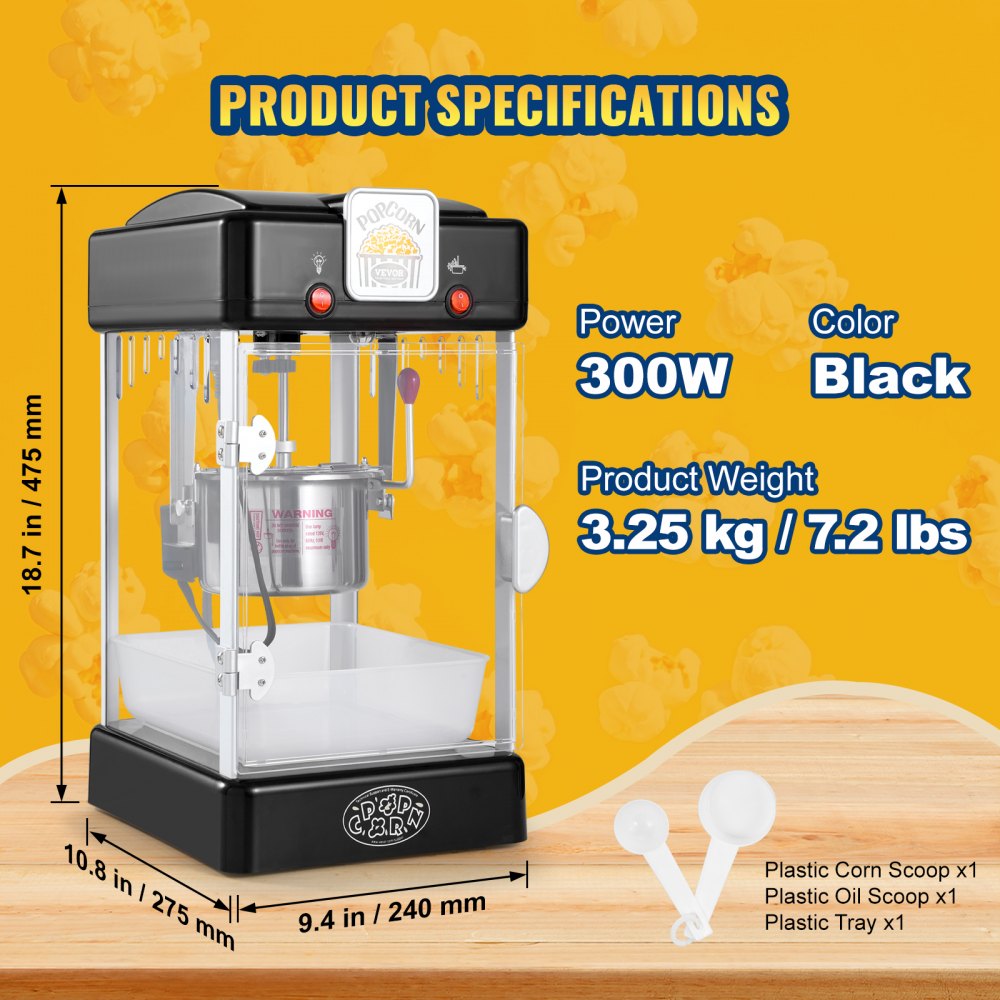 Popcorn Machine Popcorn Machine Popcorn Maker, 300W Popcorn Machine 2.5oz Kettle Makes 4Qt Per Load, Popcorn Machine with PP Door, Includes 2 Scoops and Tray, Cinema Style Black Popcorn Machine Popcorn Machine Popcorn Maker, 300W Popcorn Machine 2.5oz Kettle Makes 4Qt Per Load, Popcorn Machine with PP Door, Includes 2 Scoops and Tray, Cinema Style Black