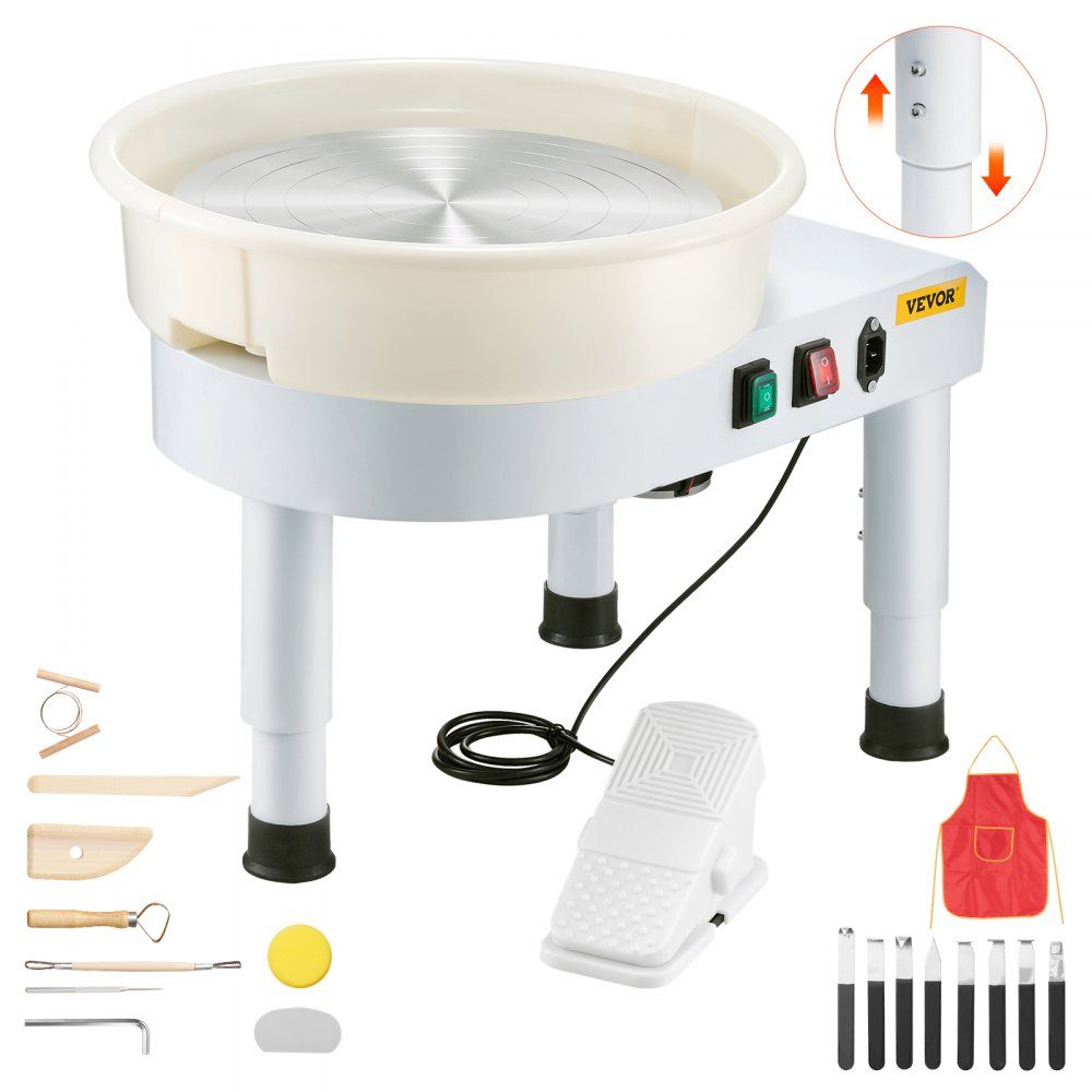 Pottery Wheel Ceramic Disc Forming Machine 450W (35cm) with Adjustable Pedal, Lifting Leg and Removable Basin, Pottery Forming Machine with Complete Accessories for Arts and Crafts, DIY, White