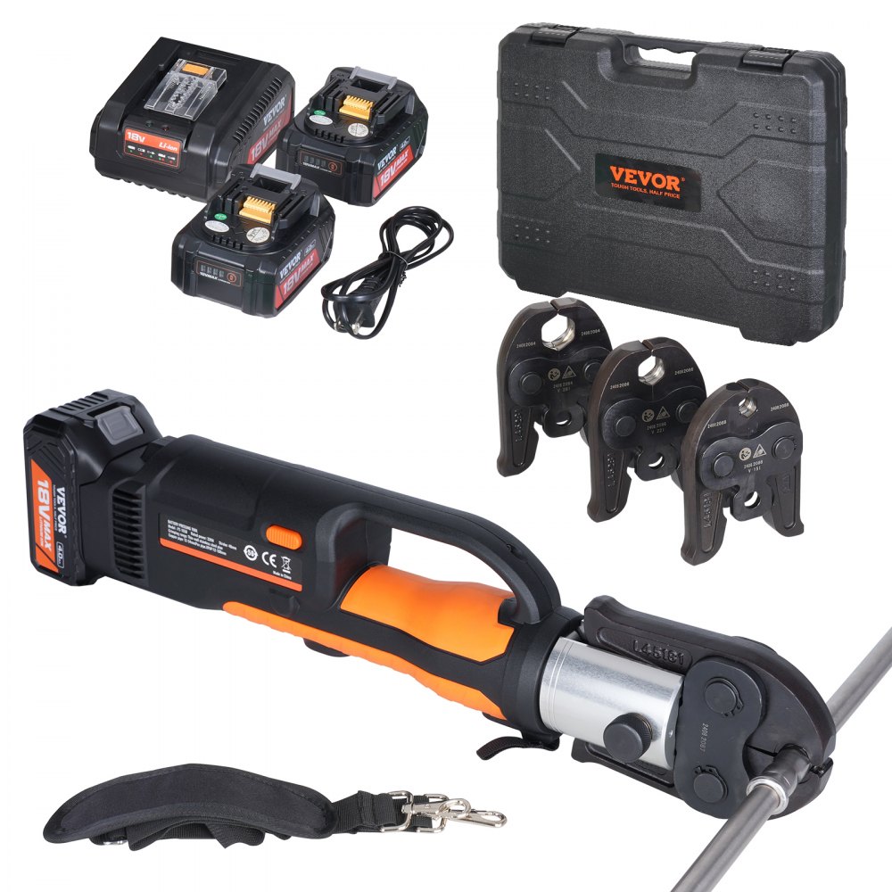 Pressing Tool and Battery Set, 32kN Pipe Crimping Tool, Electric Pipe Crimping Tool with V15, V22, V28 Jaws, Pressing Tool Set with 2pcs 18V 4.0Ah Battery, Quick Charger and Carry Bag Pressing Tool and Battery Set, 32kN Pipe Crimping Tool, Electric Pipe Crimping Tool with V15, V22, V28 Jaws, Pressing Tool Set with 2pcs 18V 4.0Ah Battery, Quick Charger and Carry Bag