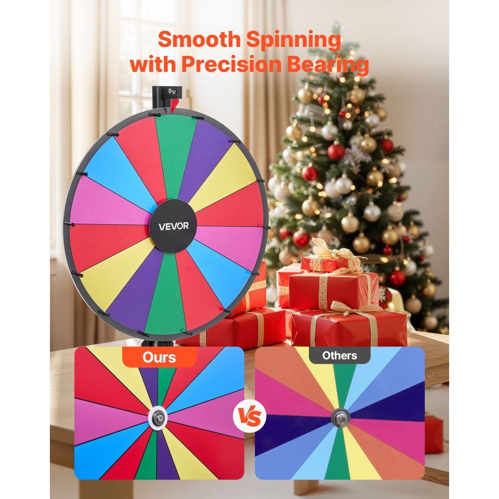 Glücksrad, Spinnrad (61 cm), 14 Fächer, Glücksrad mit Ständer, höhenverstellbar, Lotteriespiele, Gewinnspiel, Roulette, mit Tafelschwamm und 2 Markern, 6 Farben, ideal für Party, Kneipe, Messe