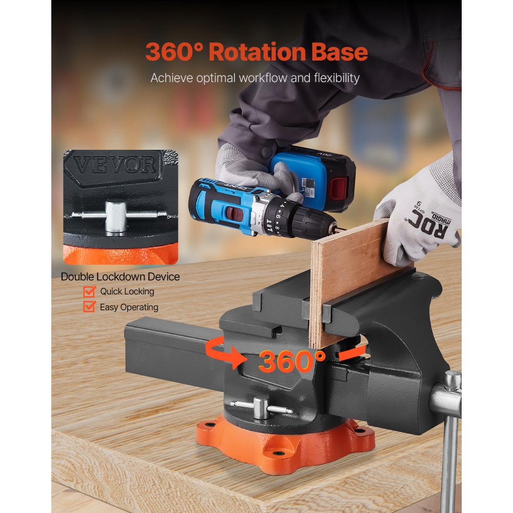 Schraubstock, 203 mm Backenbreite, 203 mm max. Backenöffnung, 360° drehbarer Feststellfuß, 94 mm Ausladung, Werkbankschraubstock aus Sphäroguss, Zwei-Wege-Backen zum Spannen von Rundrohren Schraubstock, 203 mm Backenbreite, 203 mm max. Backenöffnung, 360° drehbarer Feststellfuß, 94 mm Ausladung, Werkbankschraubstock aus Sphäroguss, Zwei-Wege-Backen zum Spannen von Rundrohren