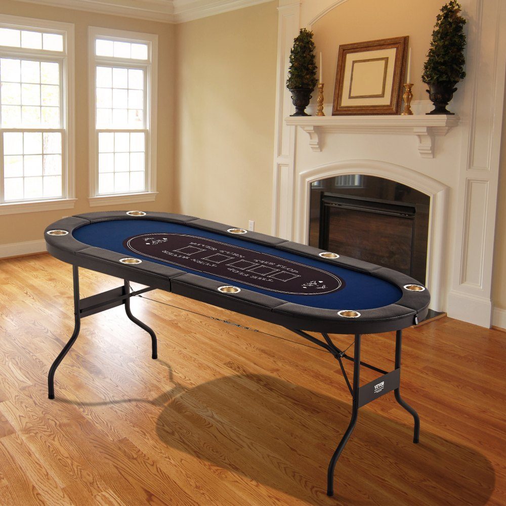 Casino Pokertafel Klaptafelpoten 1830 x 820 x 720 mm (L x B x H) Opvouwbare pokertafel Zwart Blauw Poker Pad Klaptafel voor 8 spelers Pokertafel met stofkap Draagbaar