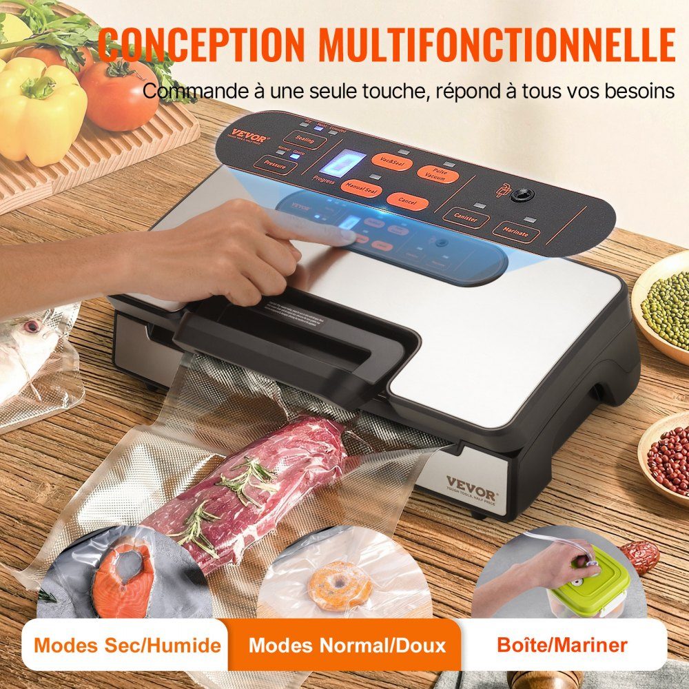 Vacuum sealer 130W vacuum sealer 90Kpa welding machine 30cm welding length Film welding machine for dry or moist foods Includes 10x vacuum bags, 2x vacuum bag roll and hose