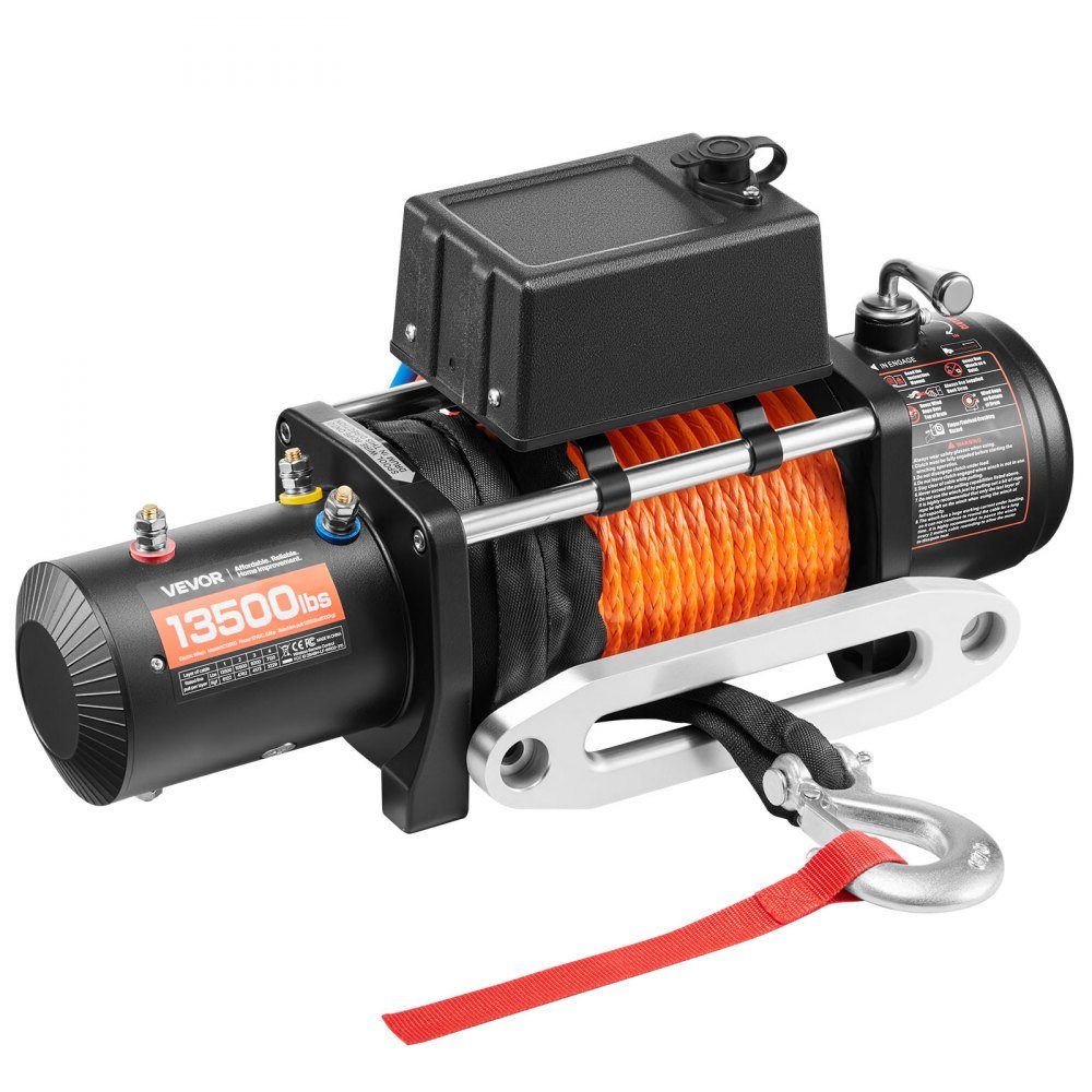 Elektrische Winde, 13.500 lb 12 V DC LKW-Winde mit Φ3/8 Zoll x 80 Fuß synthetischem Seil, Aluminiumseilführung, drahtloser und kabelgebundener Fernbedienung, IP55 wasserdicht zum Ziehen von SUVs, Jeeps, Anhängern und Booten