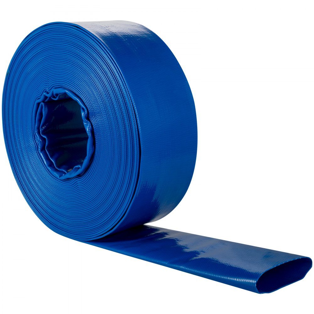 Ablaufschlauch, 38 mm x 32 m, Flachschlauch aus PVC-Gewebe, robuster Rückspül-Ablaufschlauch mit Klemmen, wetterfest und platzsicher, ideal für Schwimmbad und Wasserübertragung, Blau