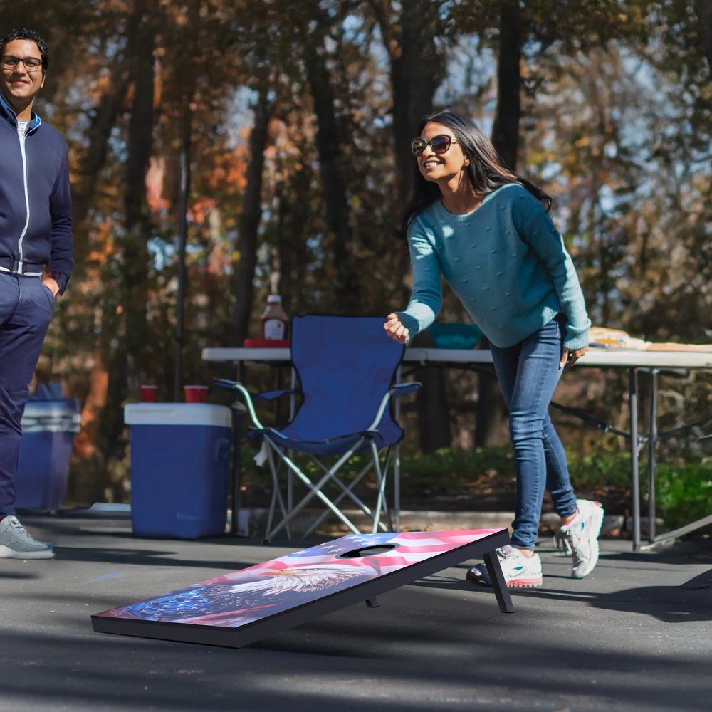 Cornhole Game Set (920 x 600 x 241mm) Cornhole Game Boards Portable MDF Wooden Throwing Board Cornhole Game for Adults Includes 8 Bean Bags and Carry Bag for Garden Backyard Beach