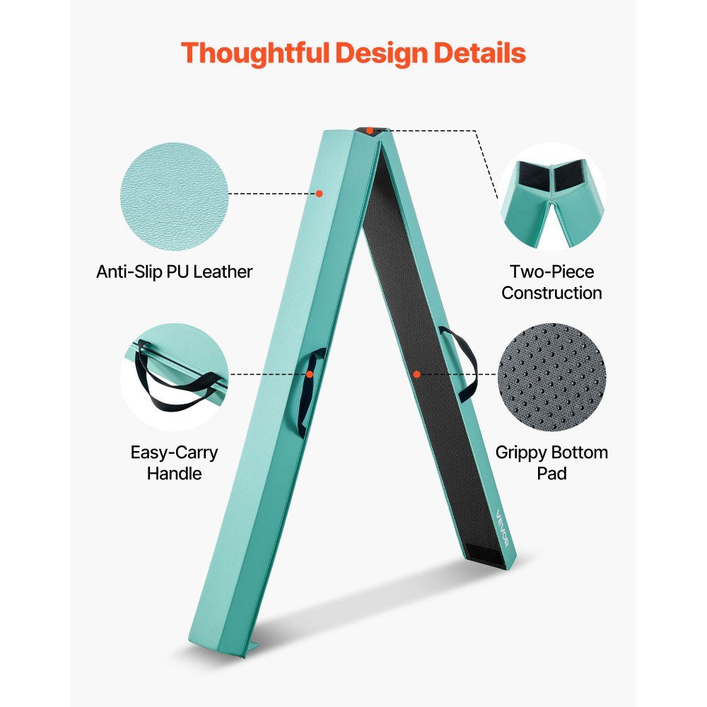 Balance Beam Gymnastics Children's Foldable 2.35 m, 90.7 kg Heavy Duty Gymnastics Beam with Non-Slip Feet, Balance Beam Balancing Beam with Carry Bag for Gym, Mint Green