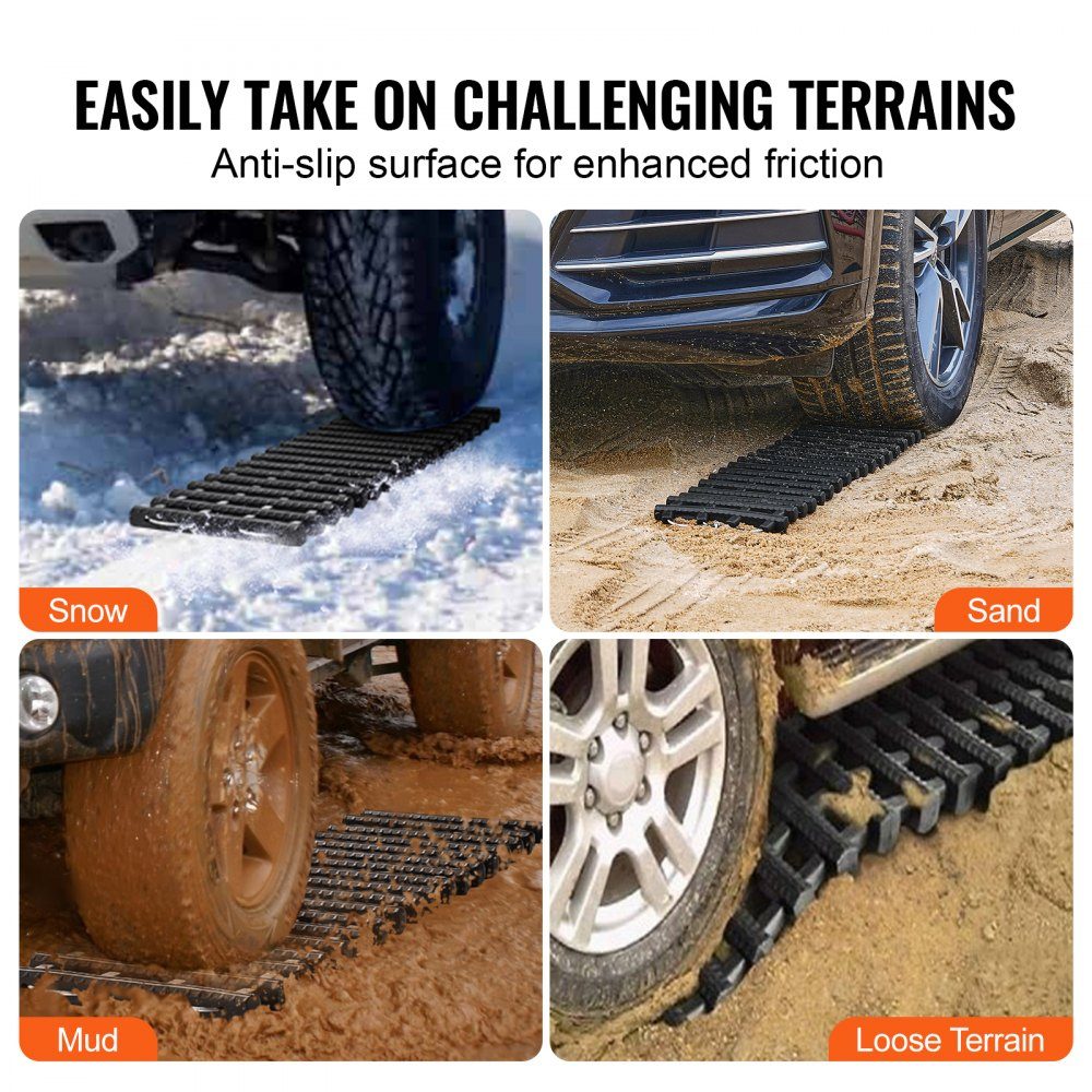 7 TON Traktionsbretter mit TPR-Material, Bergungsbretter für Geländefahrzeuge/Autos/Pickups/SUVs/Wohnmobile, Paar Reifen-Traktionsmatten auf Schnee, Sand, Schlamm und losem Boden, Aufbewahrungstaschen, kurz, schwarz