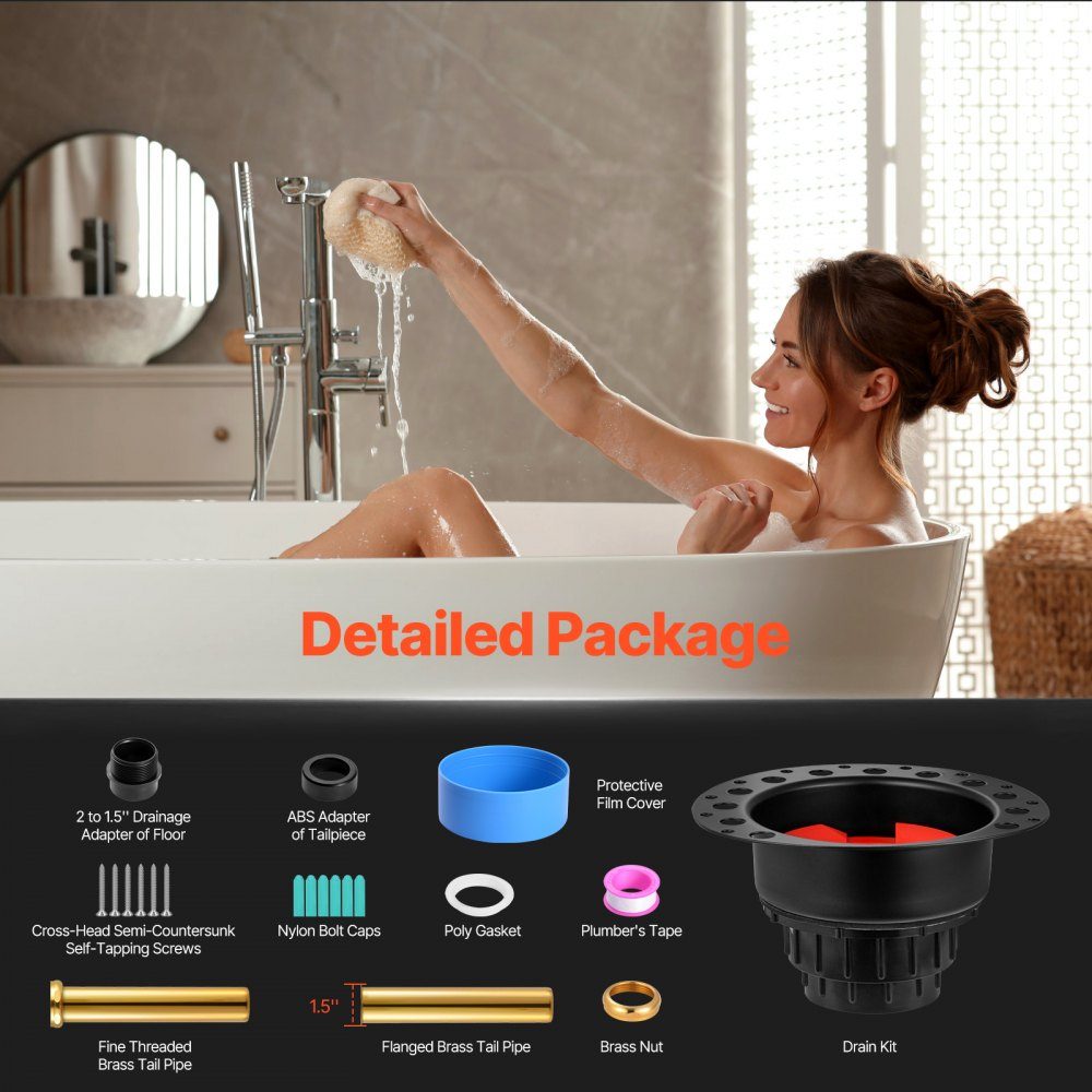 ABS Drain Set 178 x 158 x 102mm Bathtub Drain Tray Set with ABS Drain Adapter Compatible with Freestanding Bathtubs, Floor Mounted Bathtubs and Island Bathtubs
