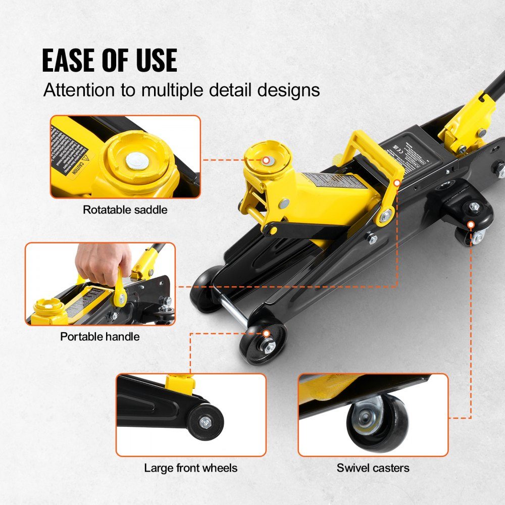 Hydraulic Car Jack Flat Car Jack 2T Heavy Duty Iron Hydraulic Car Jack Hydraulic Car Jack with Single Piston Quick Lift Pump Yellow 125.2-335mm