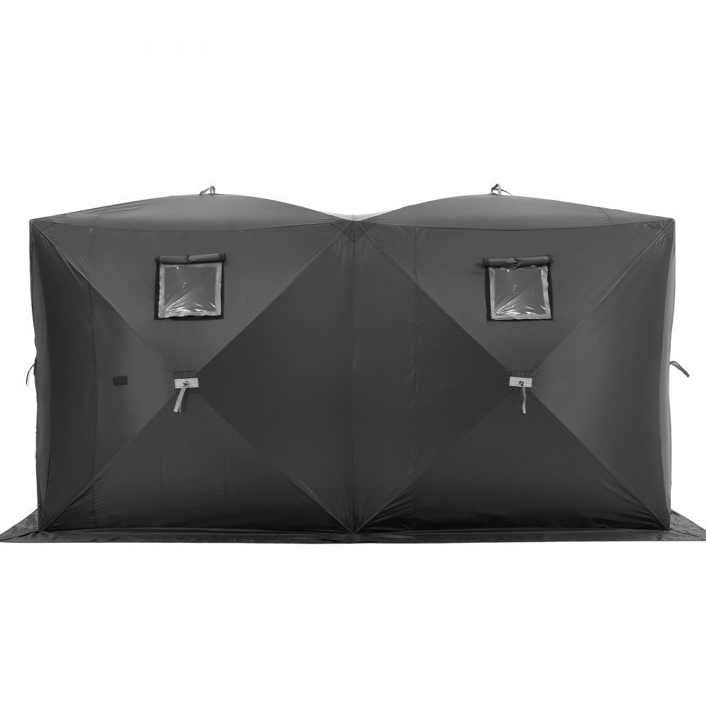 Portable Ice Fishing Tent, Pop Up Ice Fishing Tent for 6-8 People, 300D Oxford Fabric Fishing Tent, Fishing Umbrella, Ice Hut for Winter Fishing, Tent with Anchors/Rope/Carry Bag, 3.6x1.8x2m, Black