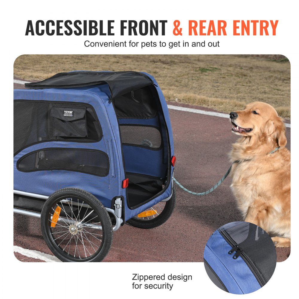Hondenkar 45 kg Fietskar Koolstofstaal + 600D Oxford Doek + PP Opvouwbaar 1440 x 725 x 845 mm Opgevouwen aanhanger Afmeting 810 x 570 x 195 mm Blauw – Artikelnr. HT-22388