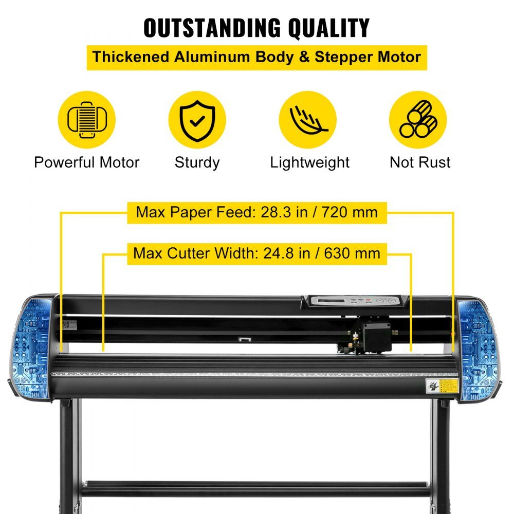 Snijplotter, plottermachine Max. 720 mm papiertoevoer, vinyl snijplotter, folieplotter, vinyl snijplottermachine, snijnauwkeurigheid 0,01 mm, hobbyplotter, 3 messen Incl